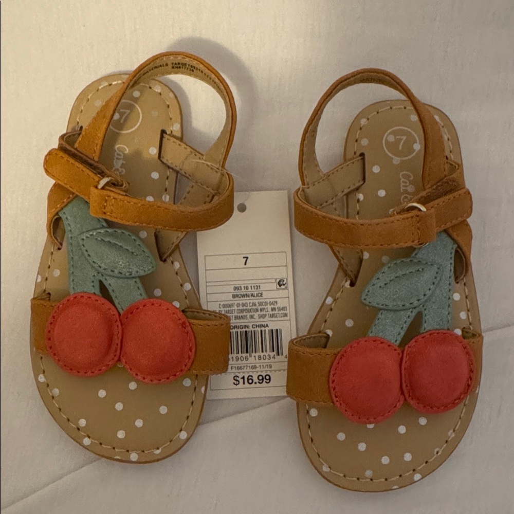 Cat & Jack Tan Sandals with Cherry Appliques